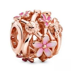 Openwork Pink Daisy Flower Charm For Pandora
